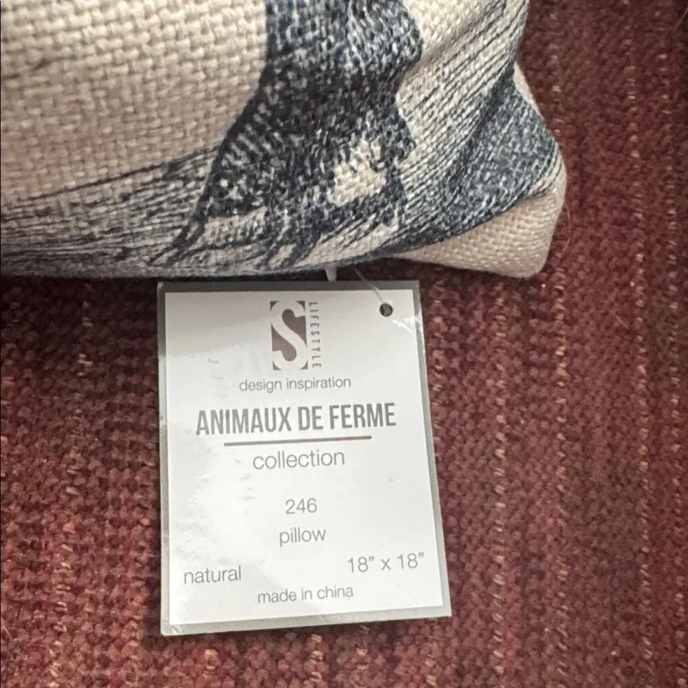 SARO 246.N18S Farmhouse Cow Print Down Filled Throw Pillow Natural NWT